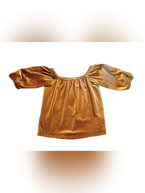 EUC 2/$10 Velvet Off-Shoulder Crop Top in Metallic Mustard  6/6x